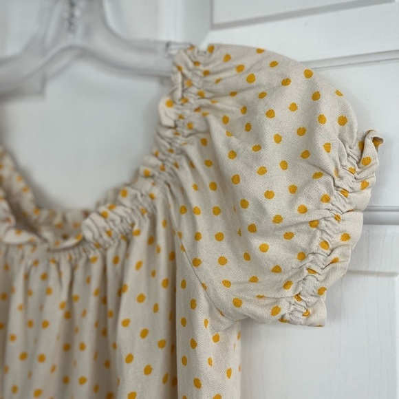 Vero MODA Off-Shoulder Linen Birch Saffron Polka Dot Boho Blouse Size S NWT - Picture 8 of 12